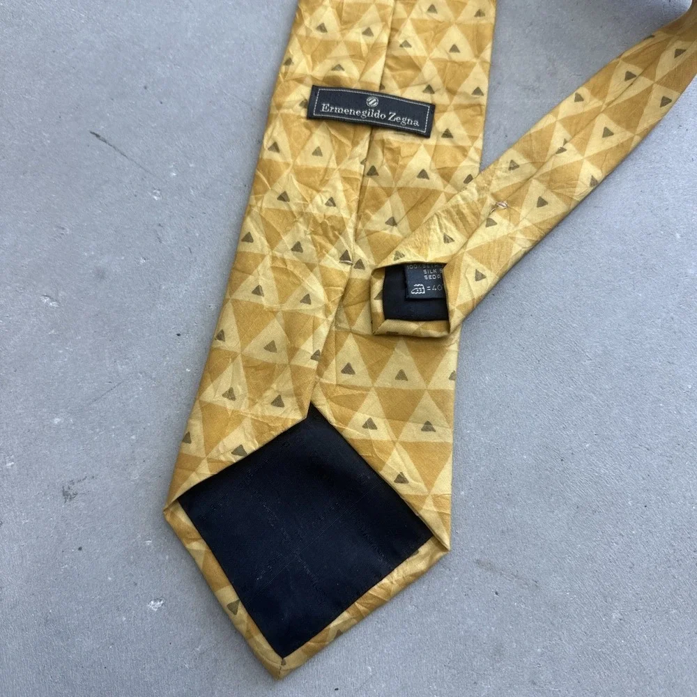 Ermengildo Zegna Silk Necktie - Yellow Triangles Geometric Pattern Tie